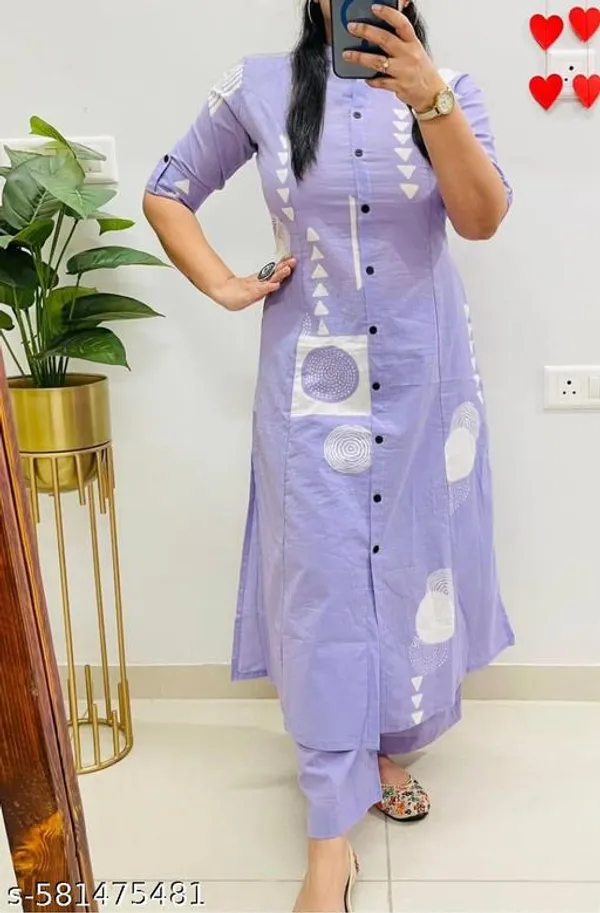 Lavendar_Cotton_Printed_Kurta_Set_For_Women_&_Girls