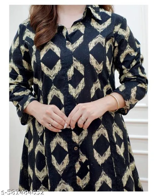 Black_Cotton_Printed_A-Line_Kurta_&_Pant_Set_For_Women_&_Girls