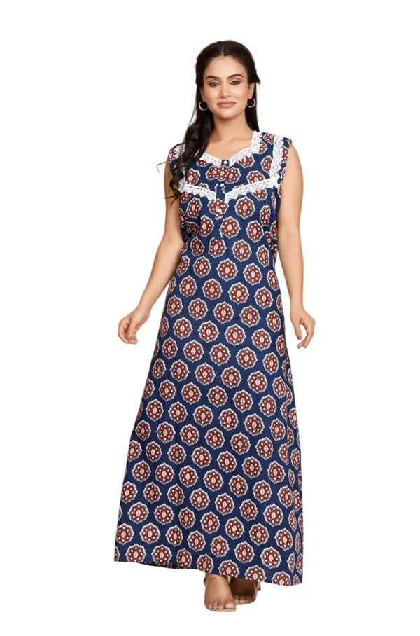 Navy_Blue_Cotton_Nighty_For_Women_&_Girls