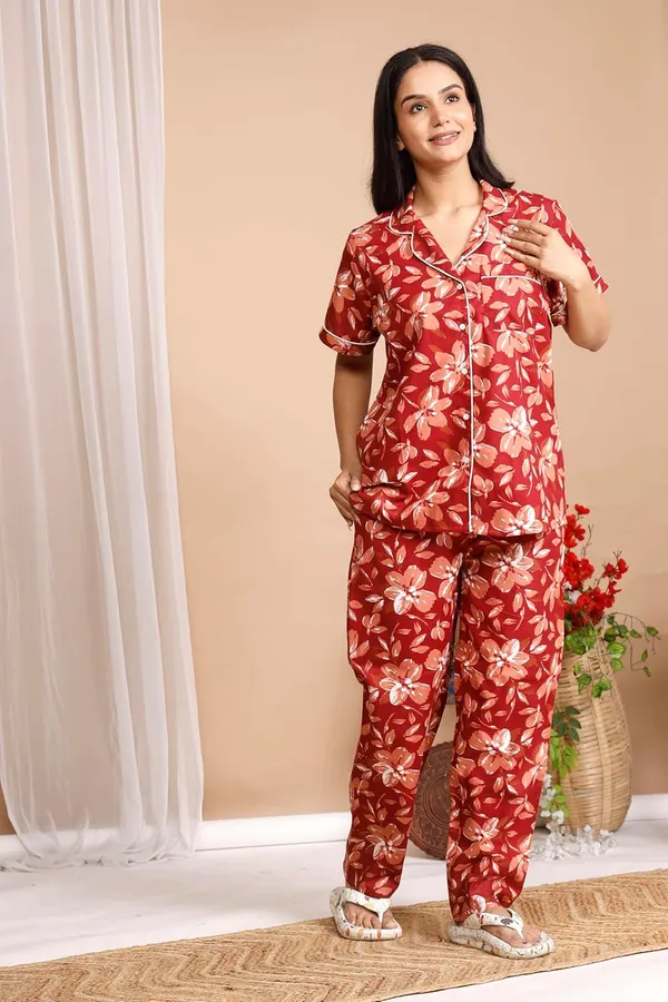 Red_Cotton_Printed_Night_Dress_For_Women_&_Girls