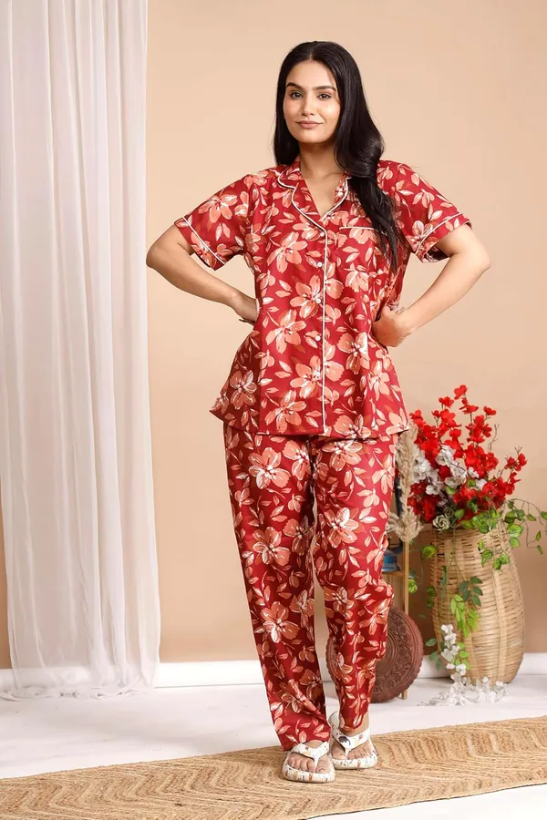 Red_Cotton_Printed_Night_Dress_For_Women_&_Girls