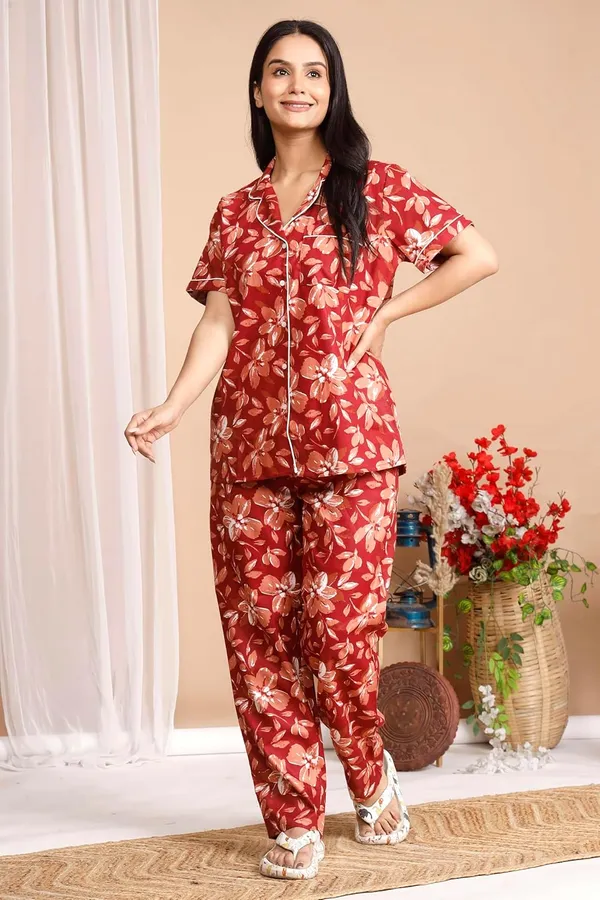Red_Cotton_Printed_Night_Dress_For_Women_&_Girls