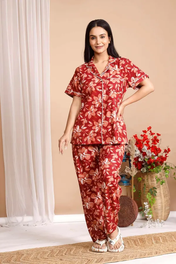 Red_Cotton_Printed_Night_Dress_For_Women_&_Girls