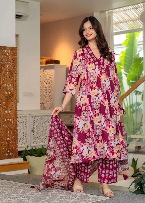 Multicolor_Cotton_V-Neck_Printed_Kurta_Pant_Set_With_Dupatta_For_Women_&_Girls
