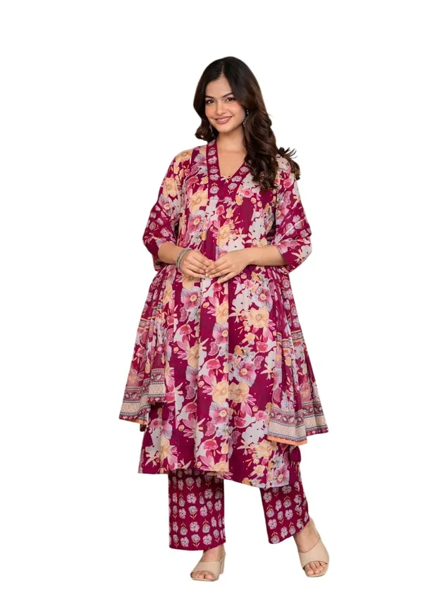Multicolor_Cotton_V-Neck_Printed_Kurta_Pant_Set_With_Dupatta_For_Women_&_Girls