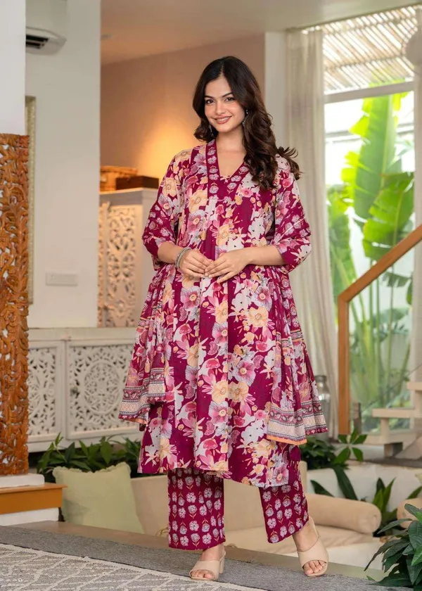 Multicolor_Cotton_V-Neck_Printed_Kurta_Pant_Set_With_Dupatta_For_Women_&_Girls