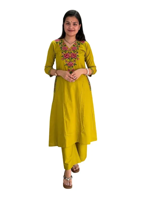 Mustard_Kurta_With_Palazzo_Embroidered_Suit_For_Women_&_Girls