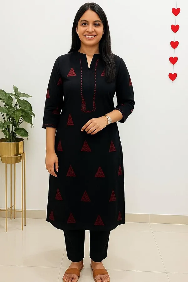 Brown_&_Black_Cotton_Printed_Kurta_Pant_Set_With_Dupatta_For_Women_&_Girls