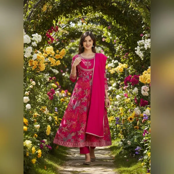 Rani_Pink_Floral_Printed_Anarkali_Kurta_Set_With_Dupatta