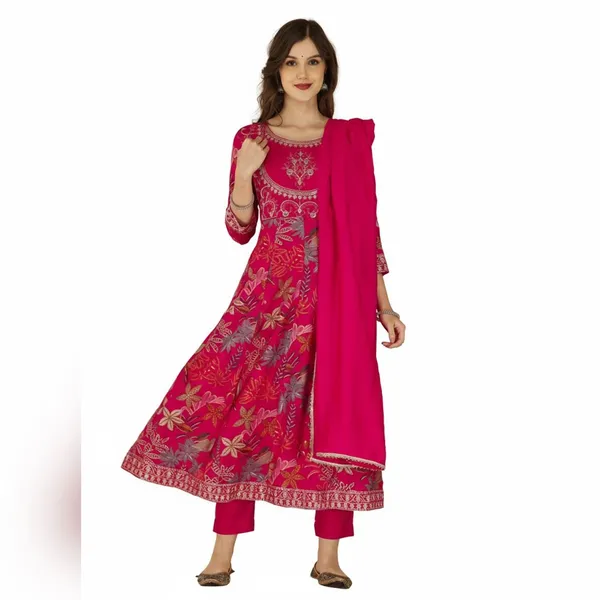 Rani_Pink_Floral_Printed_Anarkali_Kurta_Set_With_Dupatta
