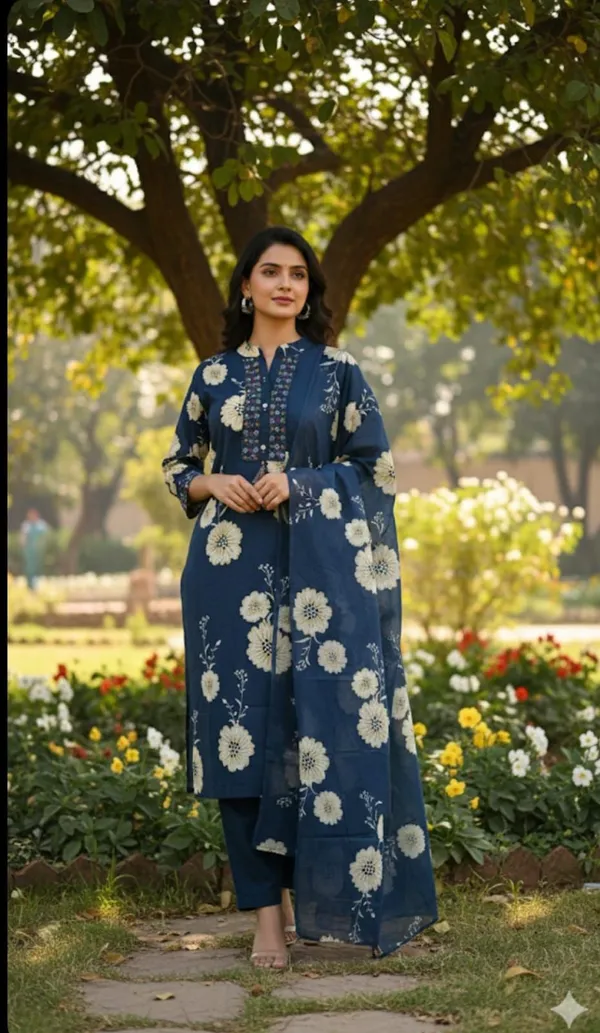 Blue_Floral_Kurta_Set_with_Dupatta