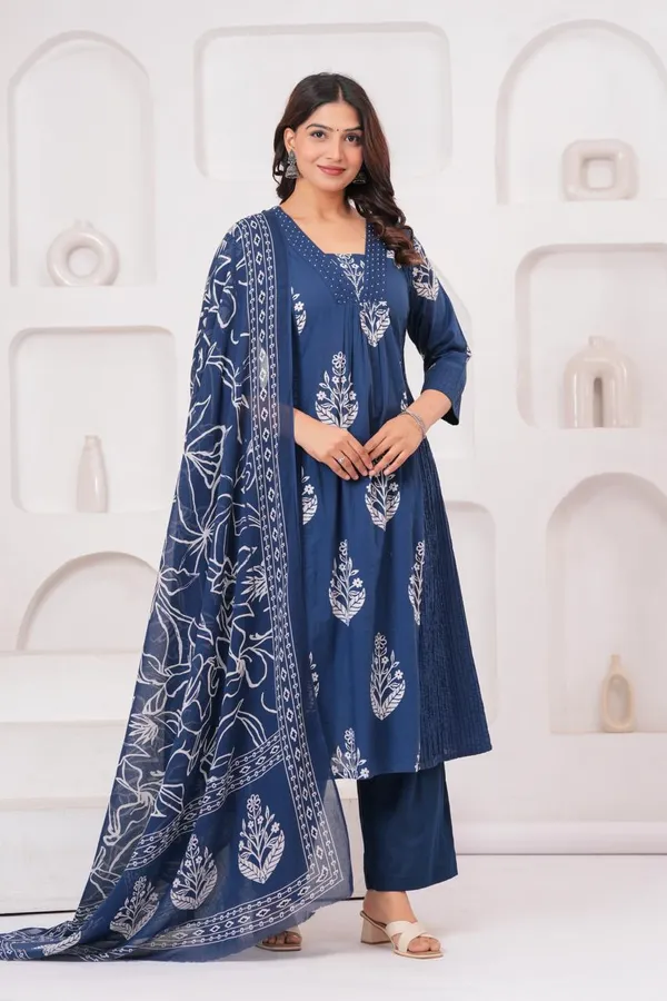 Indigo_Blue_Floral_Printed_Anarkali_Kurta_Set_with_Pants_&_Dupatta