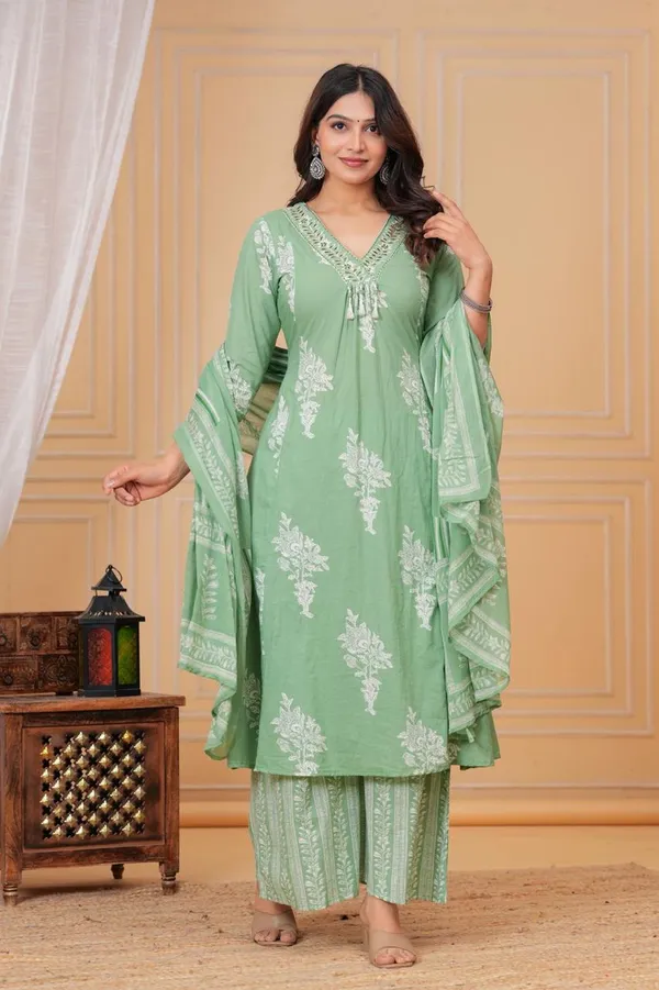 Sage_Green_Floral_Printed_Kurta_Set_with_Palazzo_&_Dupatta