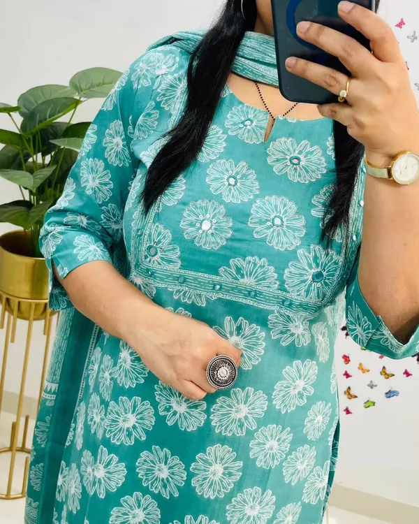 Aqua_Floral_Print_Kurta_Set_with_Dupatta