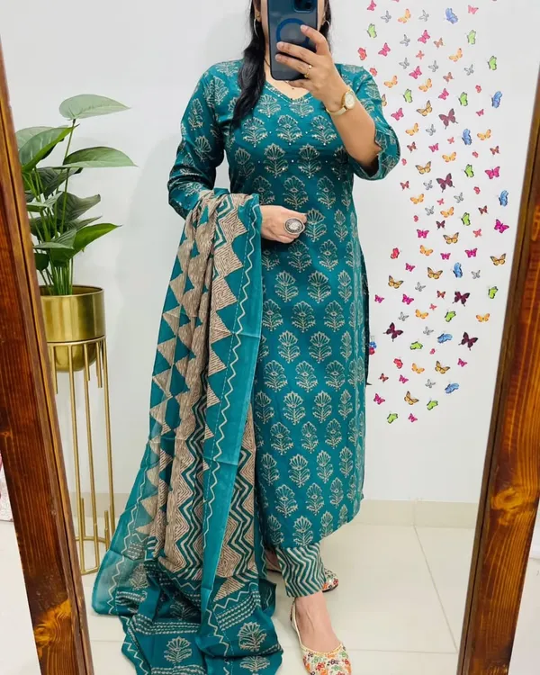 Teal_Green_Block_Print_Kurta_Set_with_Dupatta