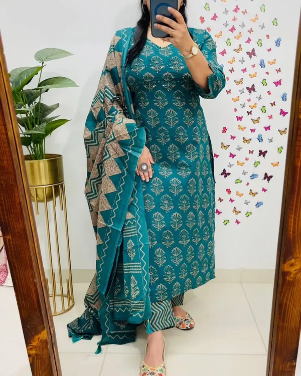 Teal_Green_Block_Print_Kurta_Set_with_Dupatta