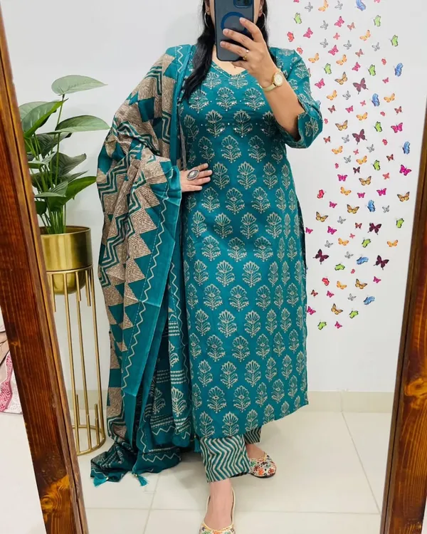 Teal_Green_Block_Print_Kurta_Set_with_Dupatta
