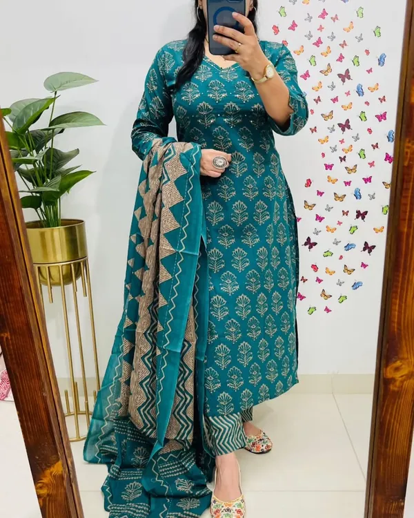 Teal_Green_Block_Print_Kurta_Set_with_Dupatta