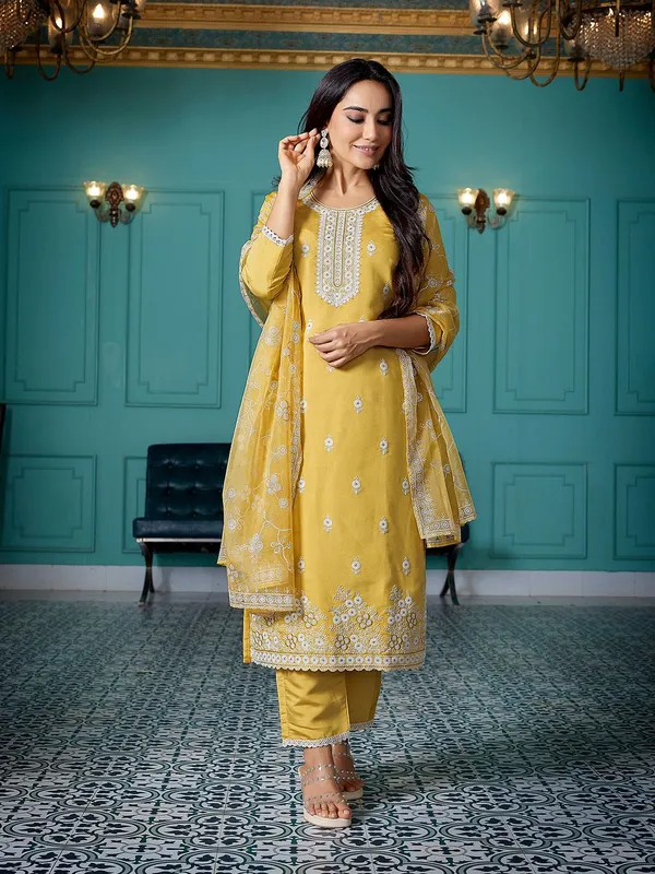 Yellow_Chanderi_Ethnic_Motifs_Embroidered_Straight_Kurta_Pant_with_Dupatta,_3pc,_TK202