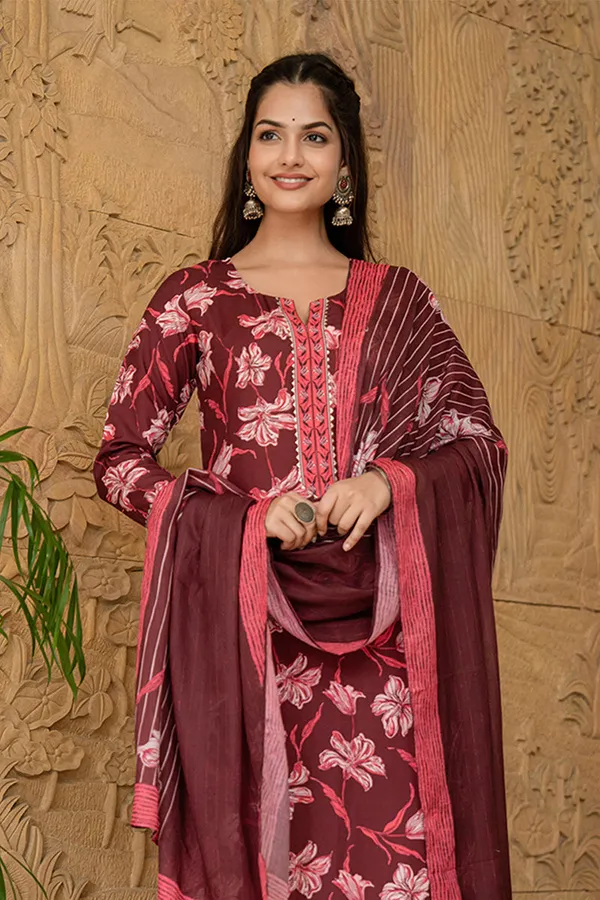 Black_Floral_Printed_Rayon_Kurta_Pant_with_Dupatta,_3pc_set