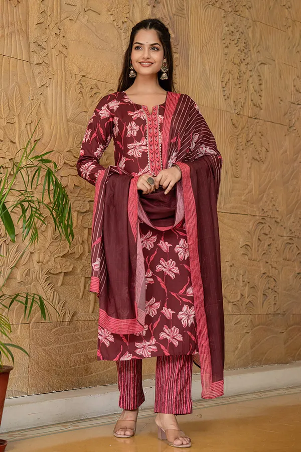 Black_Floral_Printed_Rayon_Kurta_Pant_with_Dupatta,_3pc_set