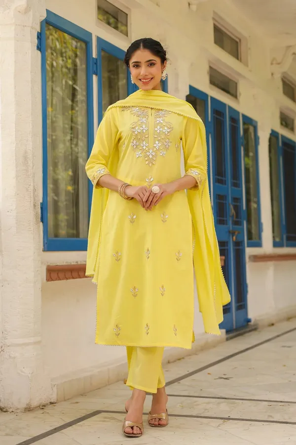 Yellow_Cotton_Cambric_Gota_Patti_Embroidered_Straight_Suit_Set