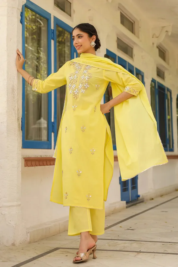 Yellow_Cotton_Cambric_Gota_Patti_Embroidered_Straight_Suit_Set