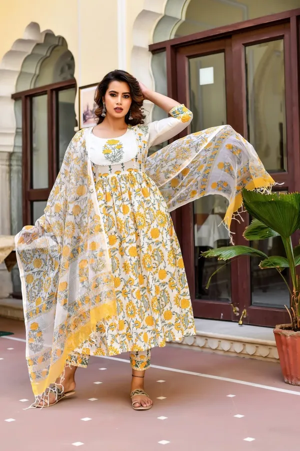 Yellow_Rayon_Premium_&_Elegant_Kurta_&_Pant_Set_With_Dupatta_For_Women_&_Girls