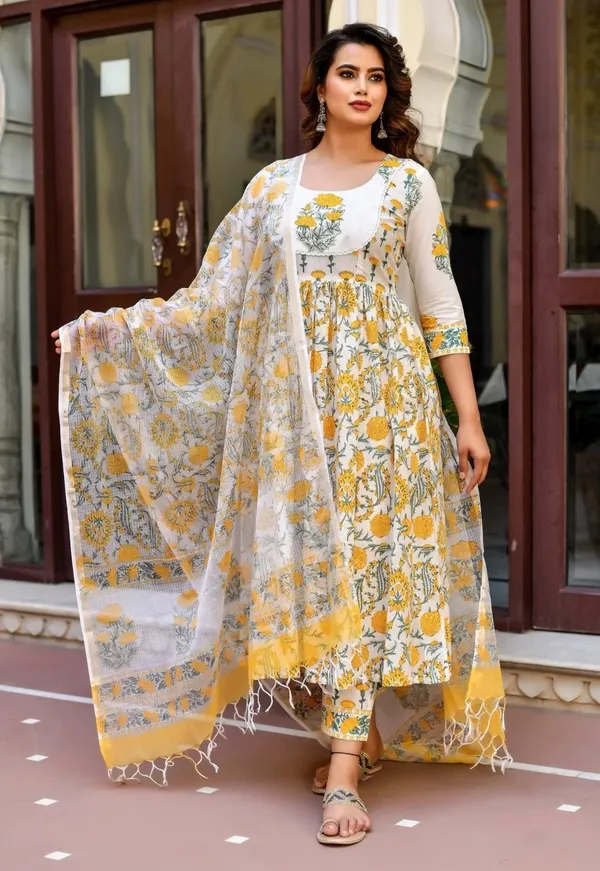 Yellow_Rayon_Premium_&_Elegant_Kurta_&_Pant_Set_With_Dupatta_For_Women_&_Girls