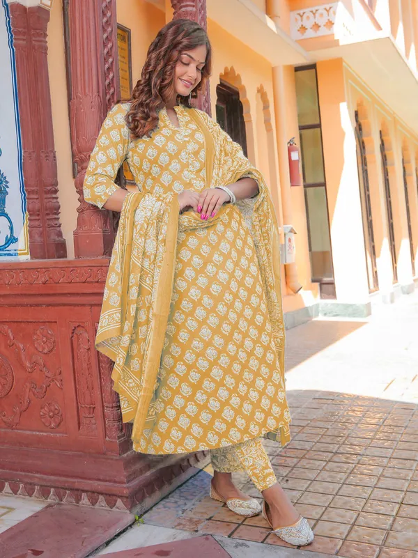 Yellow_Rayon_Premium_&_Elegant_Kurta_&_Pant_Set_With_Dupatta_For_Women_&_Girls