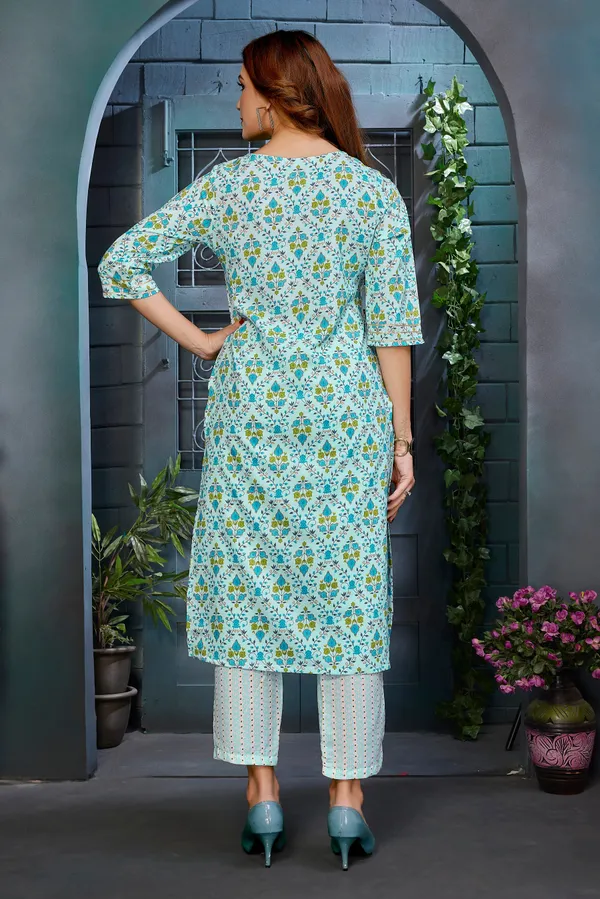 Blue_Rayon_Premium_&_Elegant_Kurta_&_Pant_For_Women_&_Girls