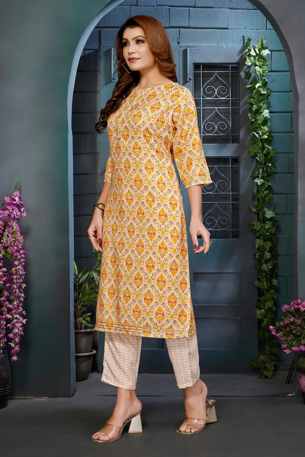 Mustard_Rayon_Premium_&_Elegant_Kurta_&_Pant_For_Women_&_Girls