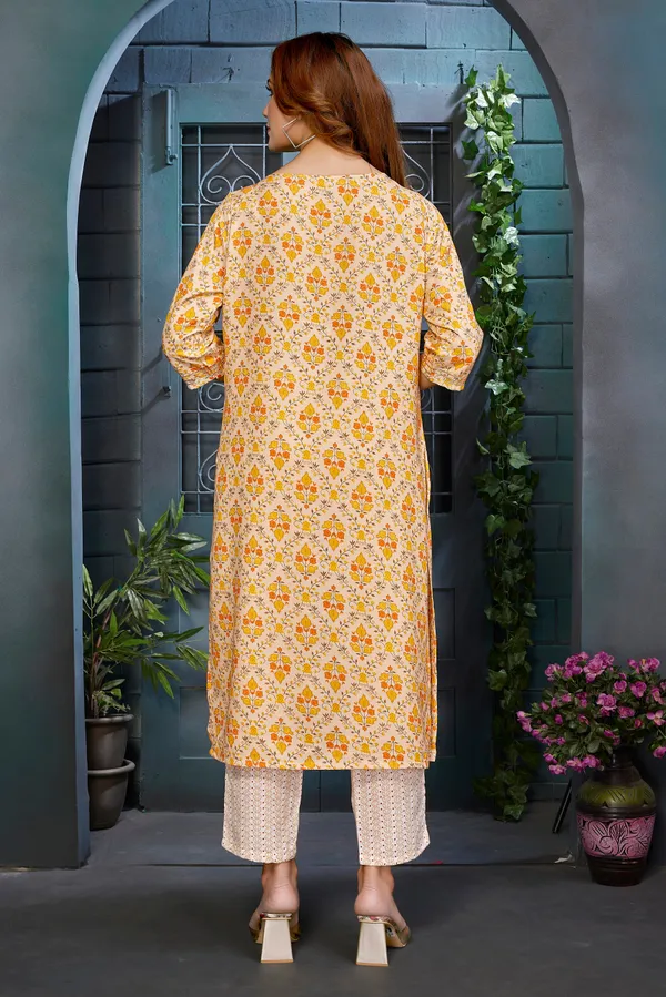 Mustard_Rayon_Premium_&_Elegant_Kurta_&_Pant_For_Women_&_Girls