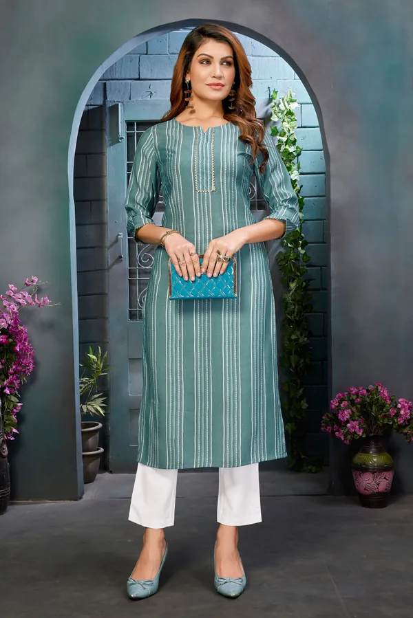 Blue_&_Green_Chanderi_Premium_&_Elegant_Kurta_For_Women_&_Girls