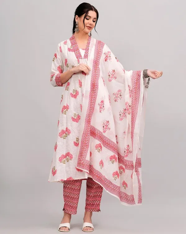 Pink_Cotton_Premium_&_Elegant_Kurta_&_Pant_Set_With_Dupatta_For_Women_&_Girls