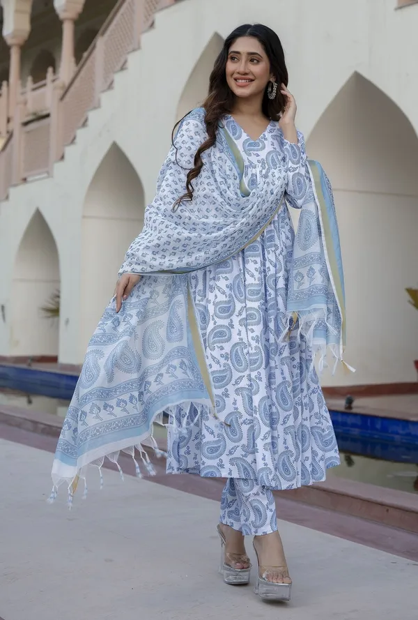 Blue_Cotton_Premium_&_Elegant_Kurta_&_Pant_Set_With_Dupatta_For_Women_&_Girls