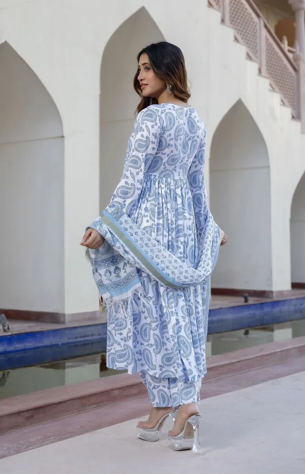 Blue_Cotton_Premium_&_Elegant_Kurta_&_Pant_Set_With_Dupatta_For_Women_&_Girls