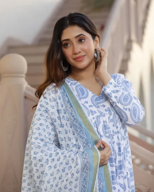 Blue_Cotton_Premium_&_Elegant_Kurta_&_Pant_Set_With_Dupatta_For_Women_&_Girls