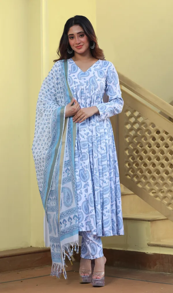 Blue_Cotton_Premium_&_Elegant_Kurta_&_Pant_Set_With_Dupatta_For_Women_&_Girls