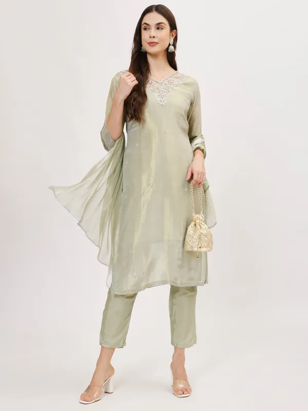 Pista_Green_Silk_Premium_&_Elegant_Kurta_&_Pant_Set_With_Dupatta_For_Women_&_Girls