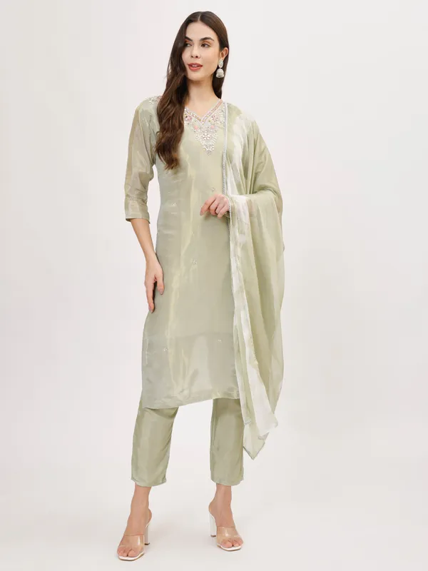 Pista_Green_Silk_Premium_&_Elegant_Kurta_&_Pant_Set_With_Dupatta_For_Women_&_Girls