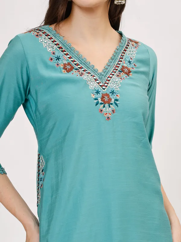 Sea_Green_Rayon_Premium_&_Elegant_Kurta_&_Pant_Set_With_Dupatta_For_Women_&_Girls