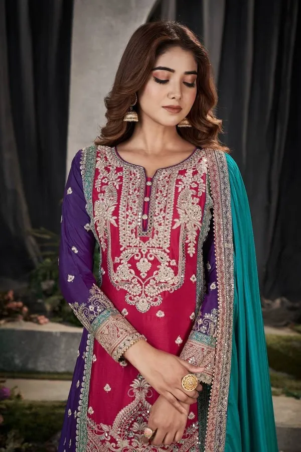 Magenta_Cotton_Premium_&_Elegant_Kurta_&_Pant_Set_With_Dupatta_For_Women_&_Girls