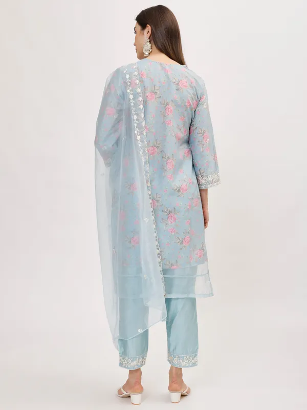 Blue_Organza_Premium_&_Elegant_Kurta_&_Pant_Set_With_Dupatta_For_Women_&_Girls