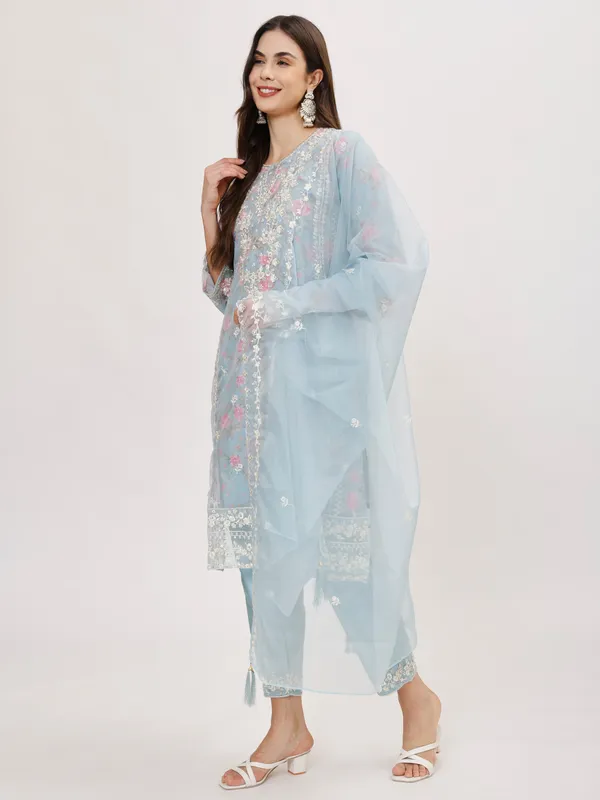 Blue_Organza_Premium_&_Elegant_Kurta_&_Pant_Set_With_Dupatta_For_Women_&_Girls