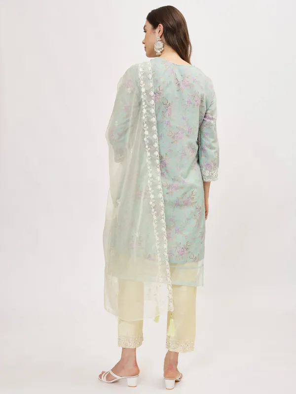 Turquoise_Organza_Premium_&_Elegant_Kurta_&_Pant_Set_With_Dupatta_For_Women_&_Girls