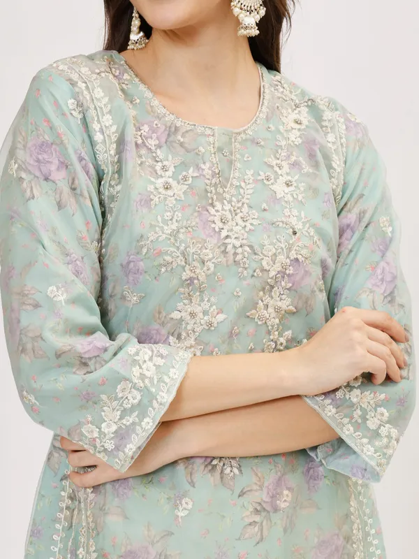 Turquoise_Organza_Premium_&_Elegant_Kurta_&_Pant_Set_With_Dupatta_For_Women_&_Girls