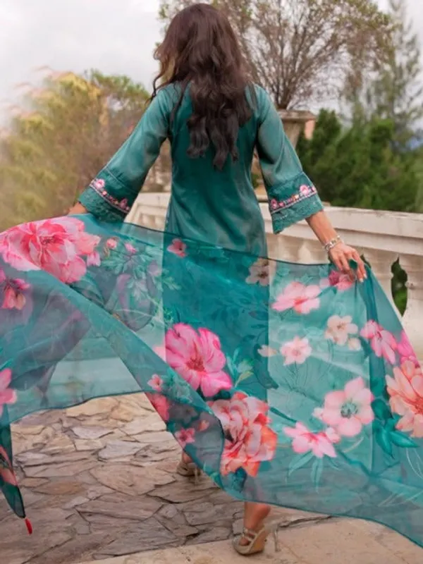 Turquoise_Cotton_Premium_&_Elegant_Kurta_&_Pant_Set_With_Dupatta_For_Women_&_Girls