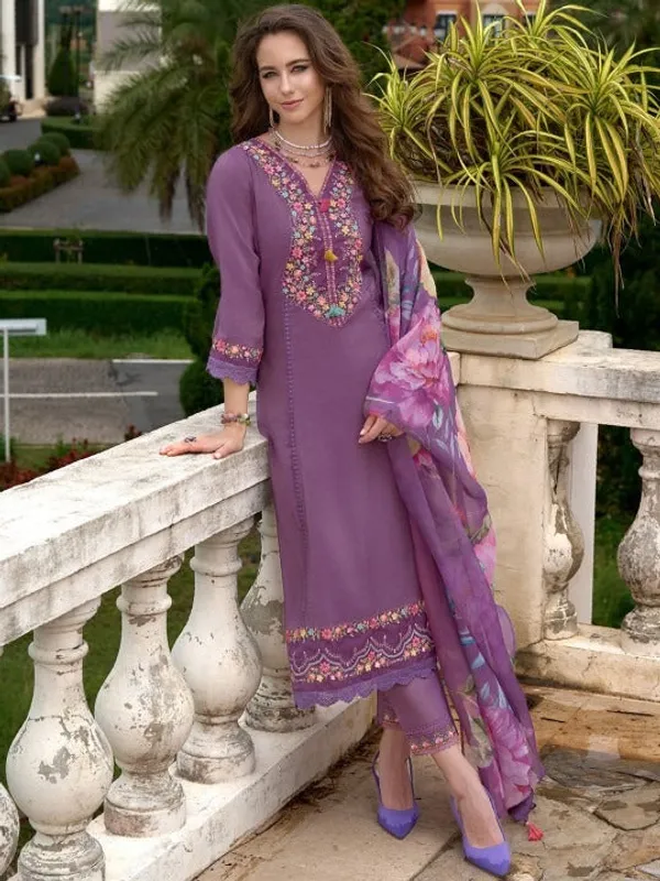 Purple_Cotton_Premium_&_Elegant_Kurta_&_Pant_Set_With_Dupatta_For_Women_&_Girls