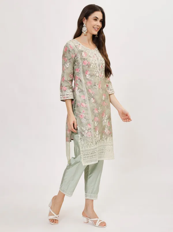 Green_&_Pink_Organza_Premium_&_Elegant_Kurta_&_Pant_Set_With_Dupatta_For_Women_&_Girls